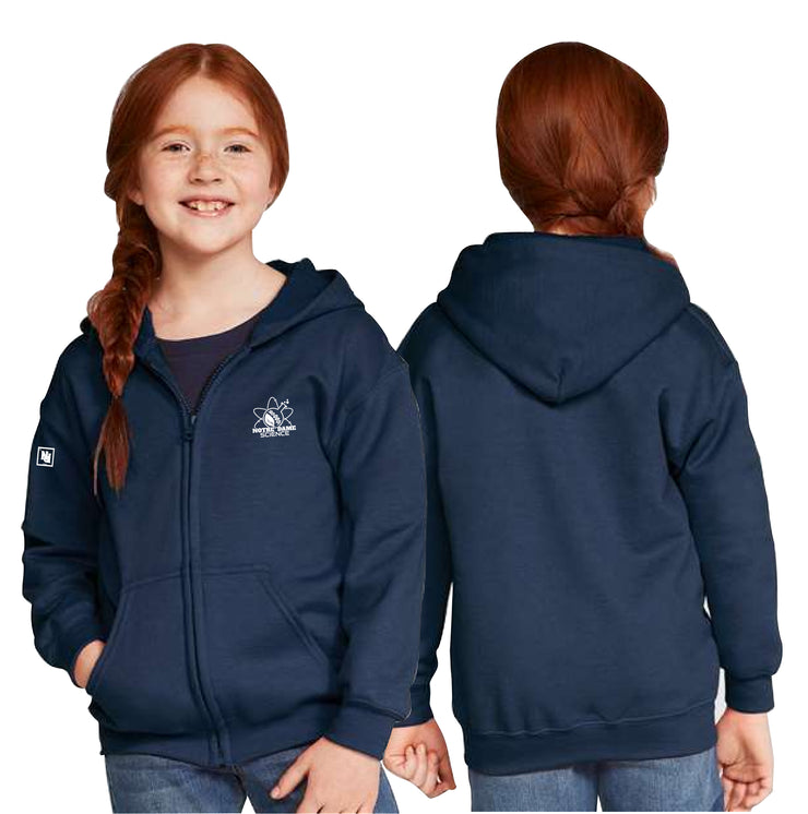 NOTRE DAME SCIENCE - FRONT PRINT - GILDAN COTTON ZIP HOODIE - YOUTH