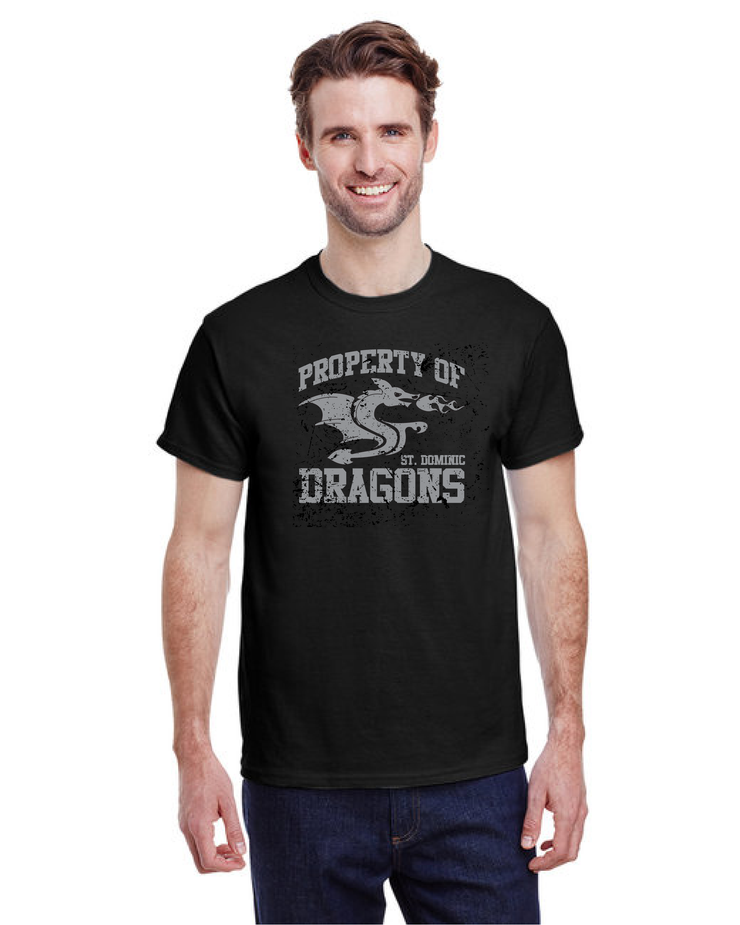 ST DOMINIC SPIRITWEAR -  PROPERTY OF DRAGONS - GILDAN COTTON TEE - ADULT