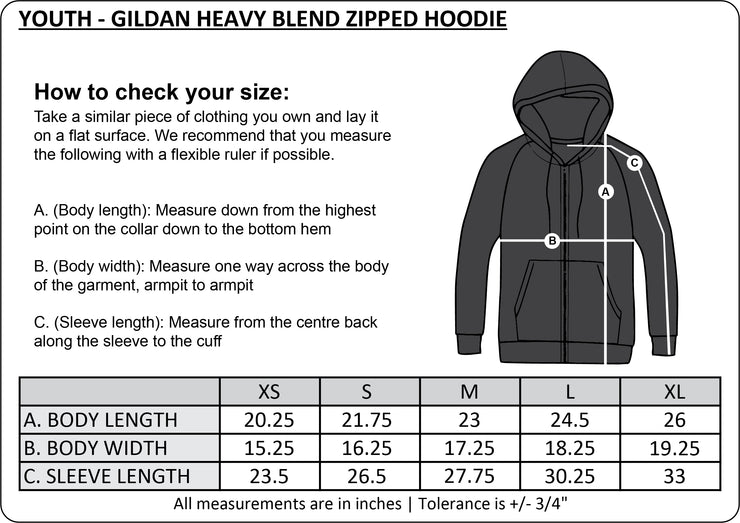 NOTRE DAME SPIRITWEAR - ND PRINT - GILDAN HEAVY BLEND ZIPPED HOODIE - YOUTH