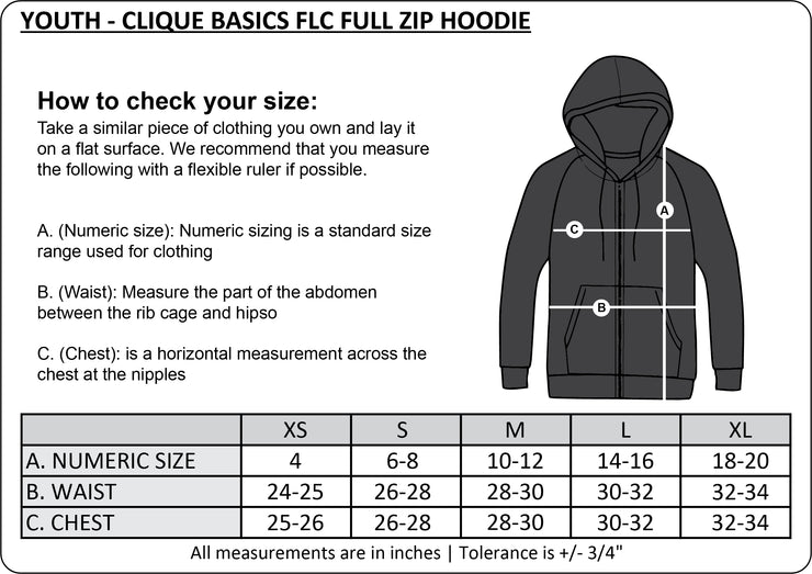 STUDIO A - CLIQUE BASICS FLC FULL ZIP HOODIE - YOUTH